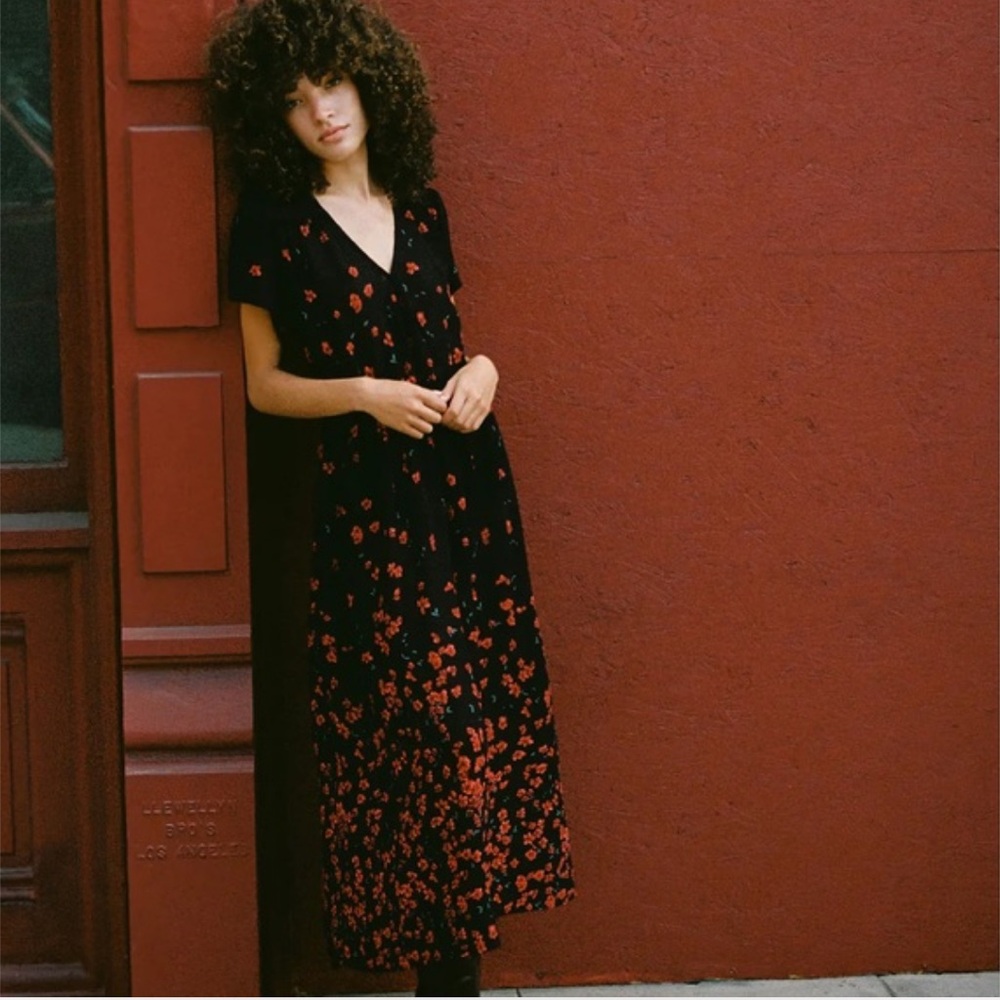 Christy Dawn Black Dawn Dress with Red Floral Print
